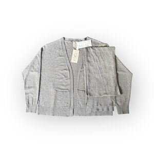 Sioni Open Front Long Cardigan Knit Sweater Set Medium Heather Grey M NWT
